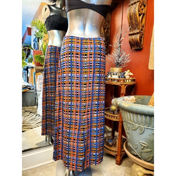 Vintage Express Rayon Basketweave Plaid Maxi Skirt Size 7/8 Juniors USA Womens S - Picture 15 of 16